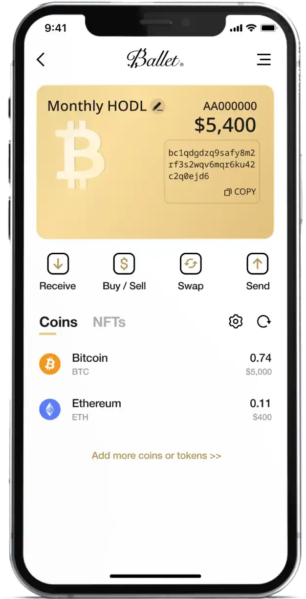 Ballet Crypto App home screen